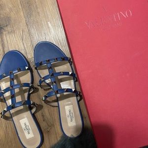 Valentino Garavani Blue Rockstud Slide Sandal